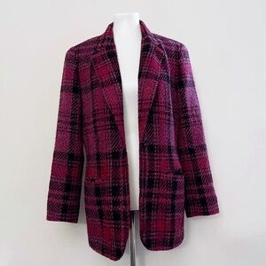 Vintage Courtenay Wool Pink and Black Plaid Blazer Light Academia Preppy Twee